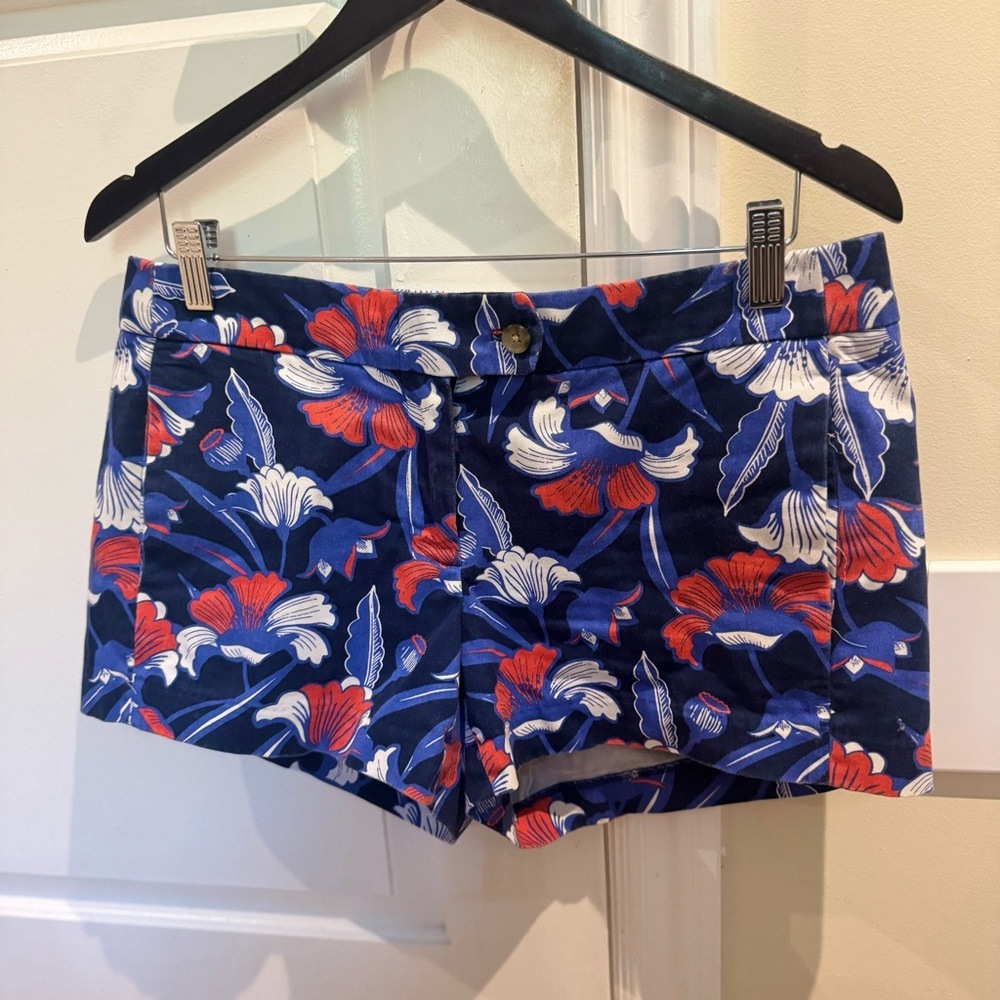 J. CREW High Waist Floral Classic Chino Shorts - Blue and Red (US 6) - Picture 2 of 5